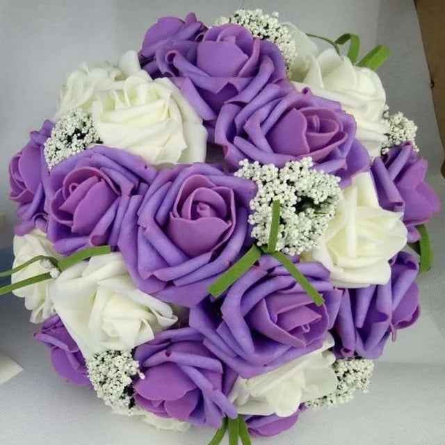 Artificial Rose Wedding Bouquet 24 Heads Romantic Bridal Hand Holding Flowers 26cm - Image 10
