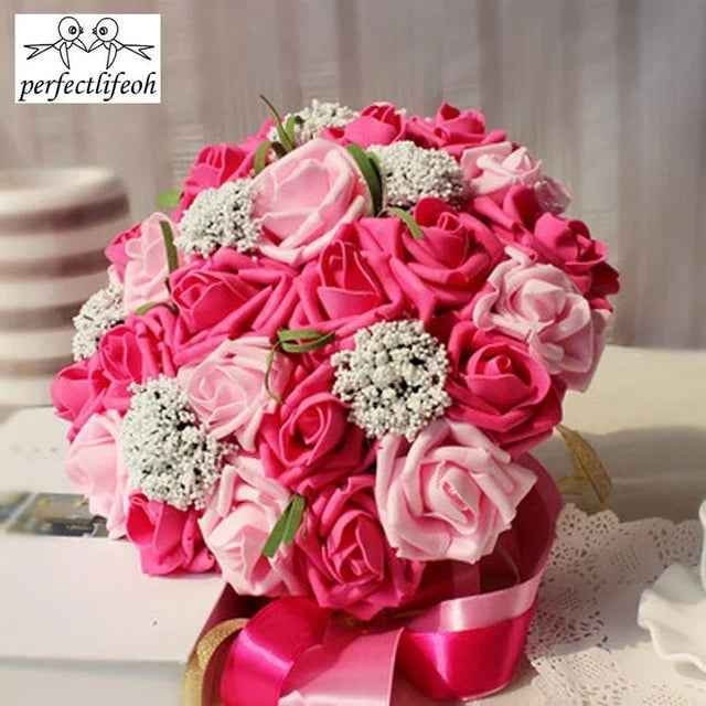 Artificial Rose Wedding Bouquet 24 Heads Romantic Bridal Hand Holding Flowers 26cm - Image 16