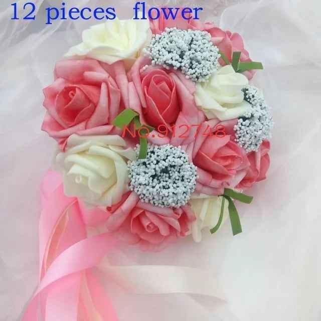 Artificial Rose Wedding Bouquet 24 Heads Romantic Bridal Hand Holding Flowers 26cm - Image 6