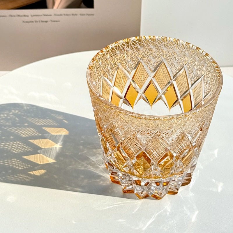 Edo Kiriko Handcrafted Yellow Fluorite Crystal Whisky Glass - Image 2