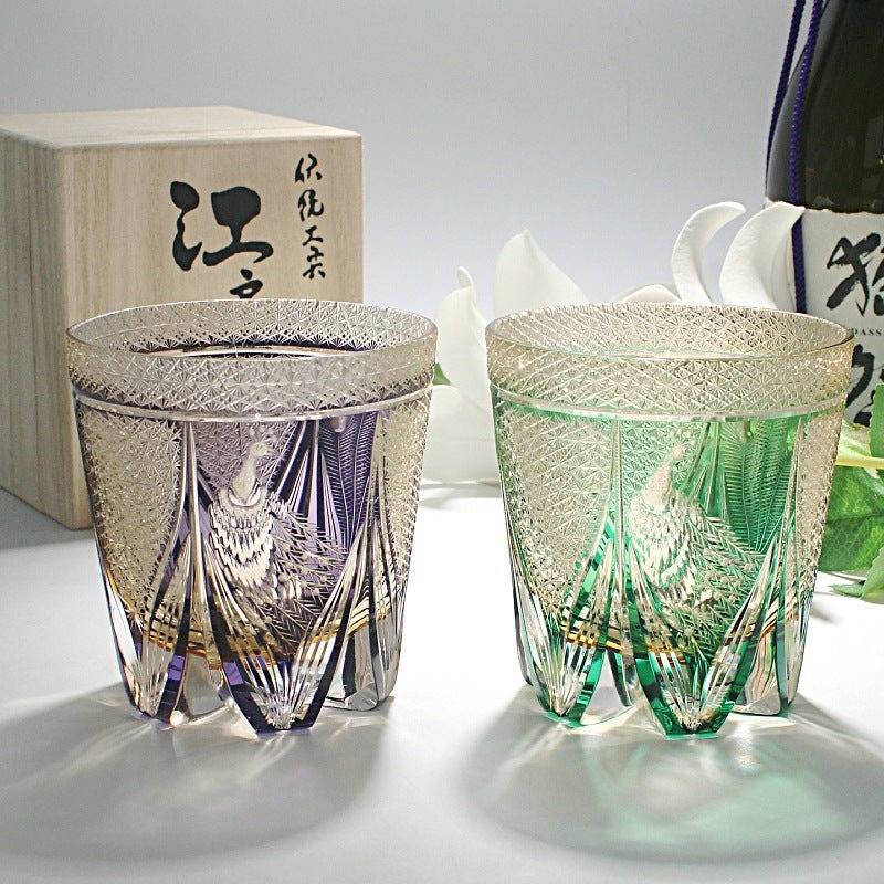 Edo Kiriko Handcrafted Peacock Motif Whisky Glass - Image 7