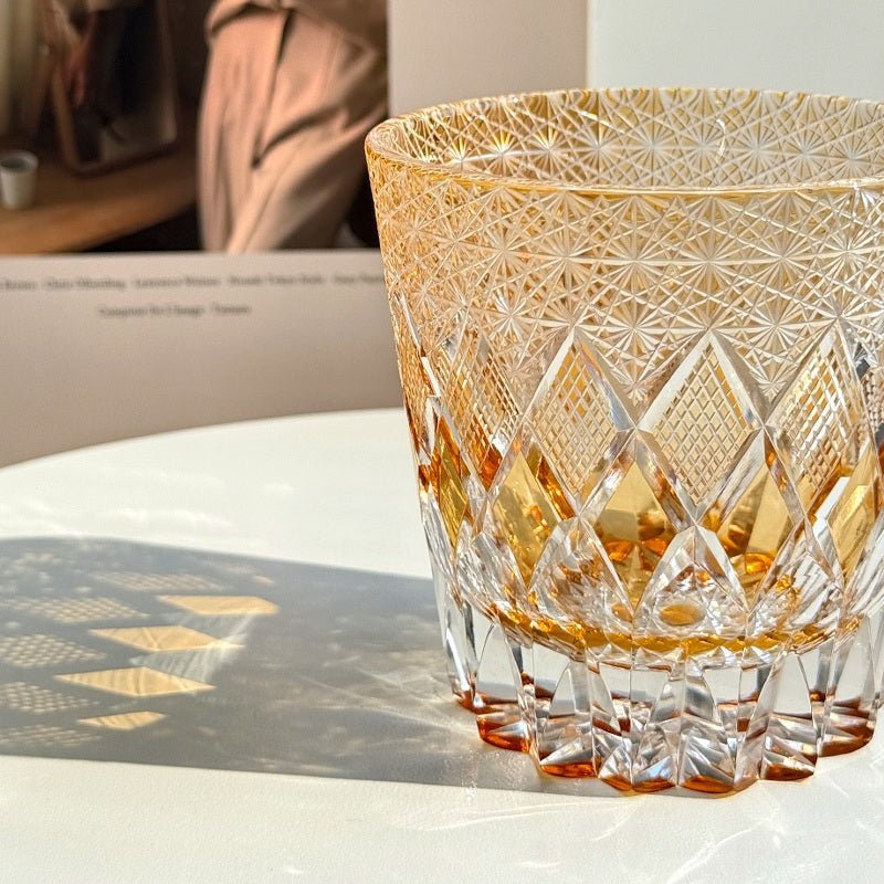 Edo Kiriko Handcrafted Yellow Fluorite Crystal Whisky Glass - Image 3