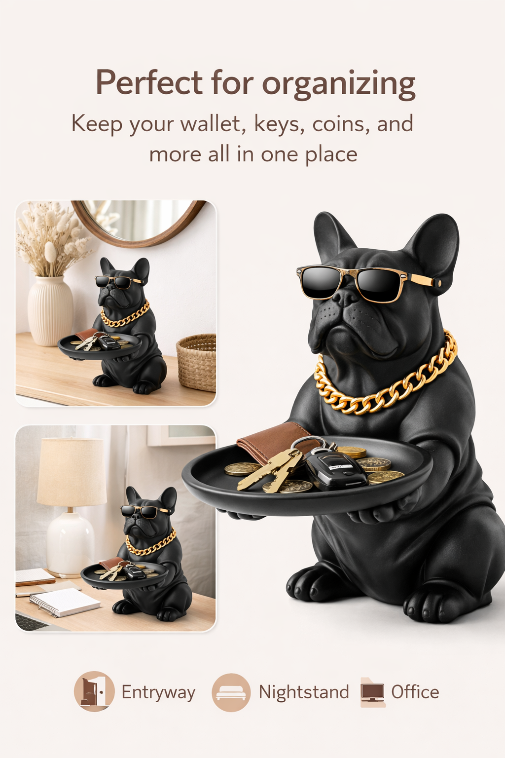 Bulldog Dog Figurine Key Storage Box – Resin Home Decor Statue - Image 6