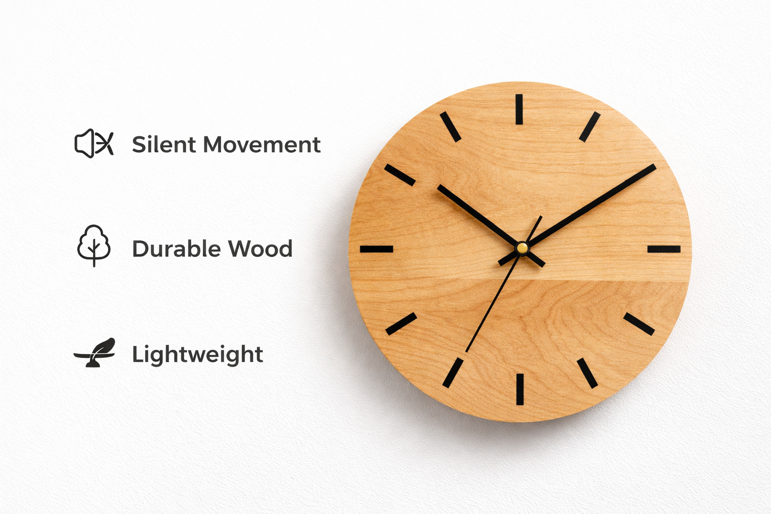 Minimalist Wooden Wall Clock – Natural Wood Texture Silent Clock - Image 5