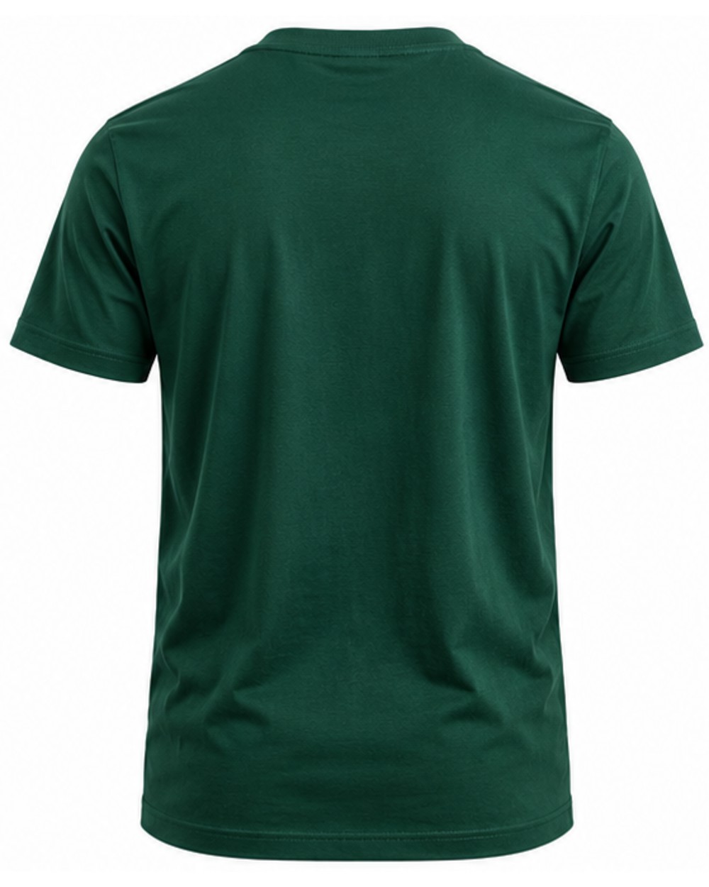Forest green men's crew neck T-shirt, back view with plain back